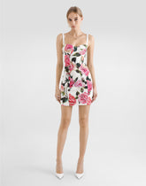 Cotton jacquard corset dress with rose print -  | Dolce &amp; Gabbana