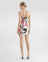 Cotton jacquard corset dress with rose print -  | Dolce &amp; Gabbana