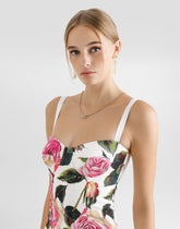 Cotton jacquard corset dress with rose print -  | Dolce &amp; Gabbana