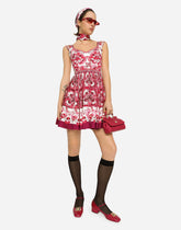 Short Majolica-print charmeuse bustier dress -  | Dolce & Gabbana