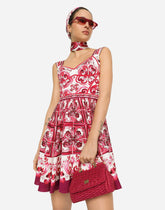 Short Majolica-print charmeuse bustier dress -  | Dolce & Gabbana