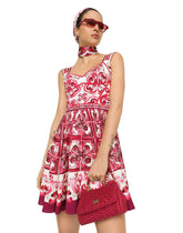 Short Majolica-print charmeuse bustier dress -  | Dolce & Gabbana