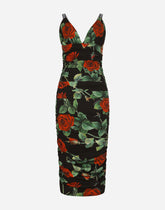Charmeuse midi dress with red rose print -  | Dolce &amp; Gabbana