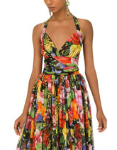 Long bouquet-print chiffon dress -  | Dolce & Gabbana