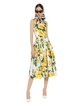 Cotton sundress with yellow rose print -  | Dolce & Gabbana