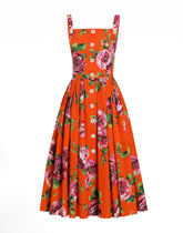 Cotton sundress with rose print -  | Dolce &amp; Gabbana