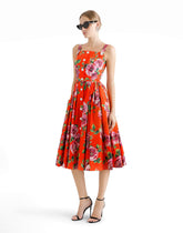 Cotton sundress with rose print -  | Dolce &amp; Gabbana