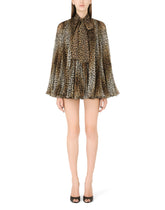 Short ocelot-print chiffon dress with pussy-bow -  | Dolce & Gabbana
