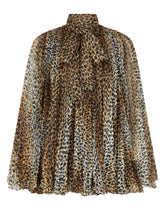 Short ocelot-print chiffon dress with pussy-bow -  | Dolce & Gabbana