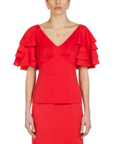 Frilled sleeves solid-coloured top -  | Dolce & Gabbana