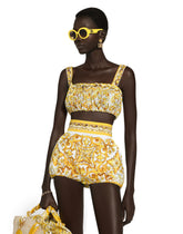Strappy poplin top with majolica print -  | Dolce &amp; Gabbana