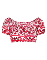 Majolica-print poplin crop top -  | Dolce & Gabbana