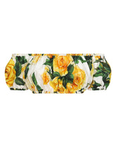 Bardot-neck crop top in yellow rose-print cotton -  | Dolce & Gabbana