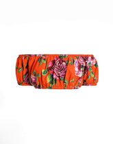 Bardot-neck top in rose-print cotton -  | Dolce &amp; Gabbana