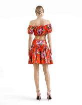 Bardot-neck top in rose-print cotton -  | Dolce &amp; Gabbana
