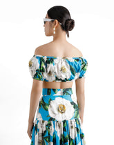 Cotton Bardot-neck top with gardenia print -  | Dolce &amp; Gabbana