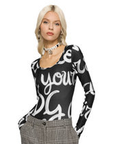 Technical jersey bodysuit with graffiti logo print -  | Dolce & Gabbana