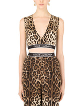 Leopard-print charmeuse top with branded elastic -  | Dolce & Gabbana