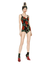 Charmeuse bodysuit with red rose print -  | Dolce &amp; Gabbana