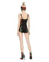 Charmeuse bodysuit with red rose print -  | Dolce &amp; Gabbana
