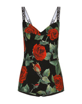 Charmeuse bodysuit with red rose print -  | Dolce &amp; Gabbana