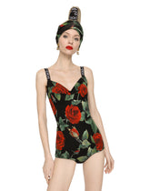 Charmeuse bodysuit with red rose print -  | Dolce &amp; Gabbana