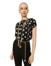 Charmeuse top with all-over DG print -  | Dolce &amp; Gabbana
