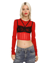 Milano rib top with contrasting bra detail -  | Dolce & Gabbana