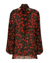Cherry-print chiffon pussy-bow blouse -  | Dolce & Gabbana
