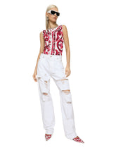 Sleeveless organzine top with Majolica print -  | Dolce & Gabbana