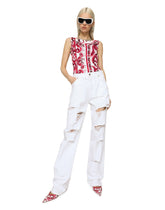 Sleeveless organzine top with Majolica print -  | Dolce & Gabbana