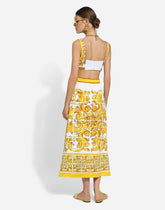 Cotton poplin corset crop top with majolica print -  | Dolce &amp; Gabbana