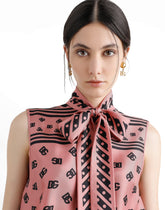 Silk foulard print DG allover logo bow top -  | Dolce &amp; Gabbana
