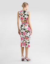 Cotton jacquard crop top with rose print -  | Dolce &amp; Gabbana