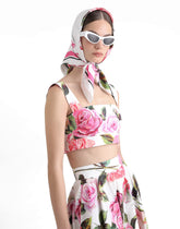 Cotton bralette top with rose print -  | Dolce &amp; Gabbana