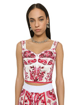 Majolica-print marquisette bustier top -  | Dolce & Gabbana