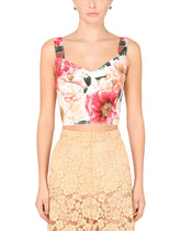 Camellia-print charmeuse bustier top -  | Dolce & Gabbana