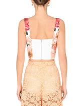 Camellia-print charmeuse bustier top -  | Dolce & Gabbana