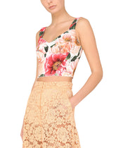 Camellia-print charmeuse bustier top -  | Dolce & Gabbana