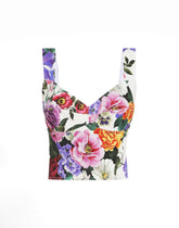 Cotton corset top with floral print -  | Dolce &amp; Gabbana