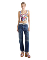 Cotton corset top with floral print -  | Dolce &amp; Gabbana