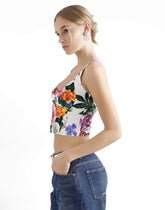 Cotton corset top with floral print -  | Dolce &amp; Gabbana