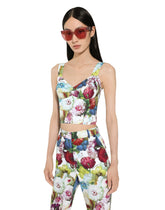 Cotton corset top with nocturnal flower print -  | Dolce & Gabbana