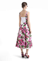 Cotton corset top with peony print -  | Dolce &amp; Gabbana