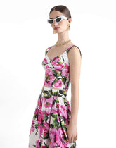 Cotton corset top with peony print -  | Dolce &amp; Gabbana