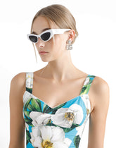 Cotton corset top with gardenia print -  | Dolce &amp; Gabbana