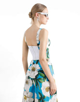 Cotton corset top with gardenia print -  | Dolce &amp; Gabbana