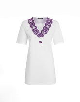 Jersey t-shirt with lace and DG patch -  | Dolce &amp; Gabbana