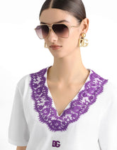 Jersey t-shirt with lace and DG patch -  | Dolce &amp; Gabbana