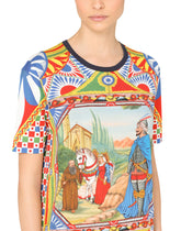 Short-sleeved Carretto-print jersey T-shirt -  | Dolce & Gabbana